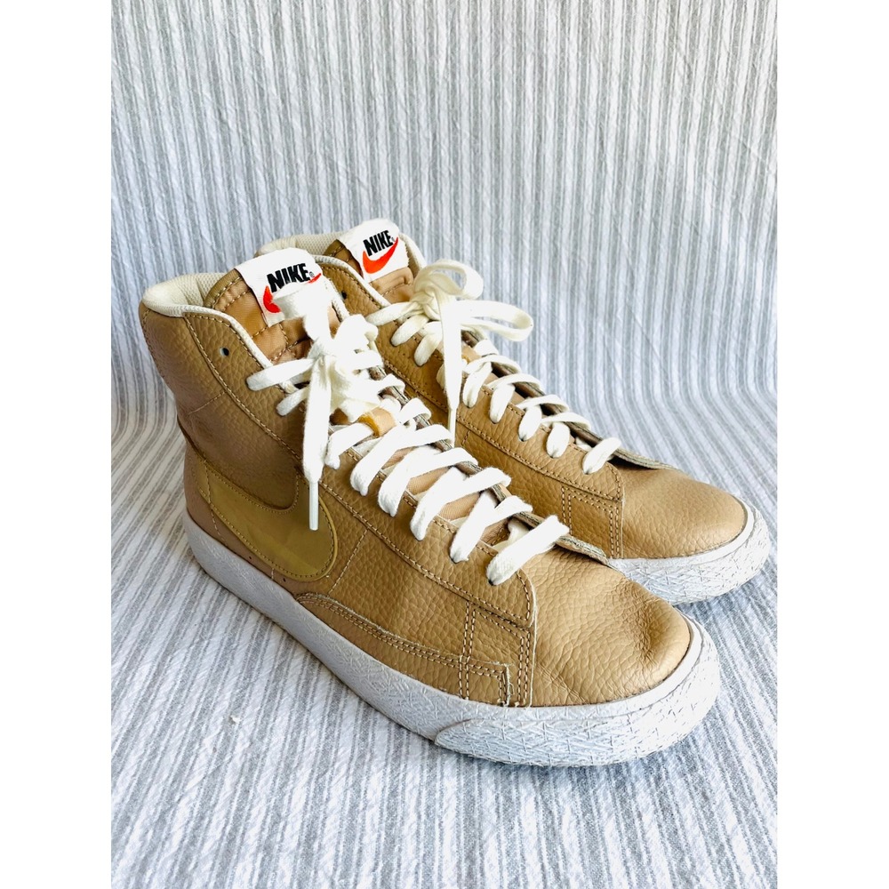 Nike Blazer Mid Premium Vachetta Tan Leather Sneakers Mens 6.5Y Womans 8 equiv